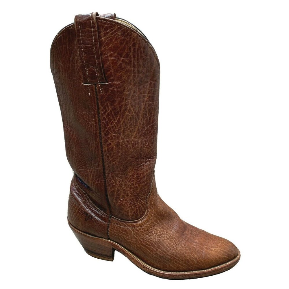 Vtg 1970s Frye Men Bullhide Western Cowboy Boot Brown Leather MADE USA Size 8 D